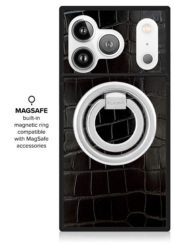 SQUARE® Black Crocodile Faux Leather iPhone Case