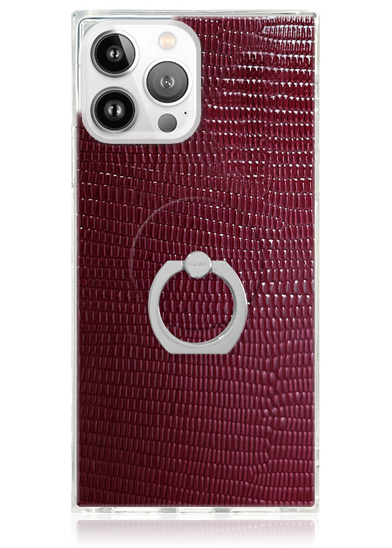 Burgundy Lizard Faux Leather Adhesive Phone Ring Stand