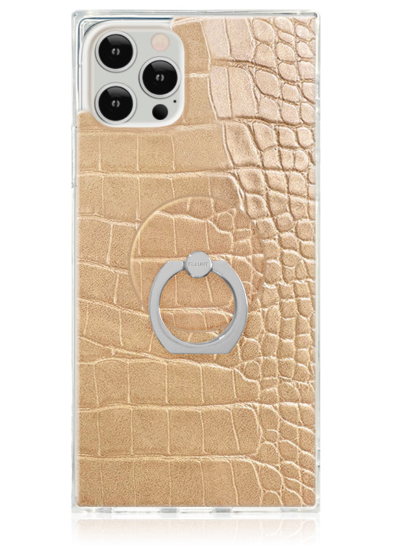 Tan Crocodile Faux Leather Adhesive Phone Ring Stand