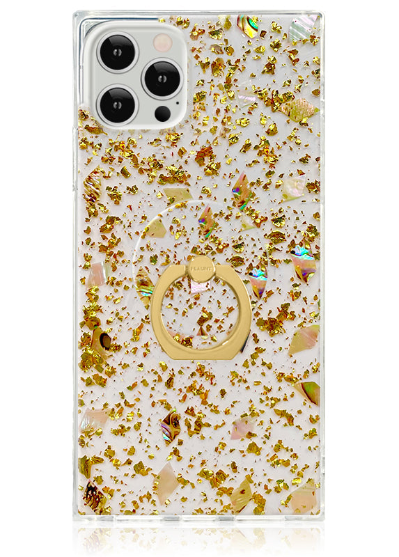 Shell and Gold Flake Adhesive Phone Ring Stand