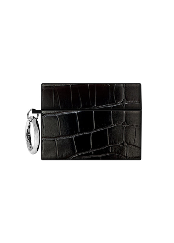 SQUARE® Black Crocodile Faux Leather AirPods Case