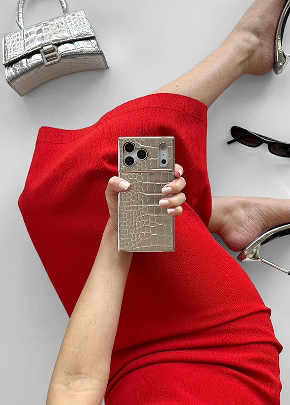 Elite Collection - SQUARE® Chromed Silver Faux Croc iPhone Case