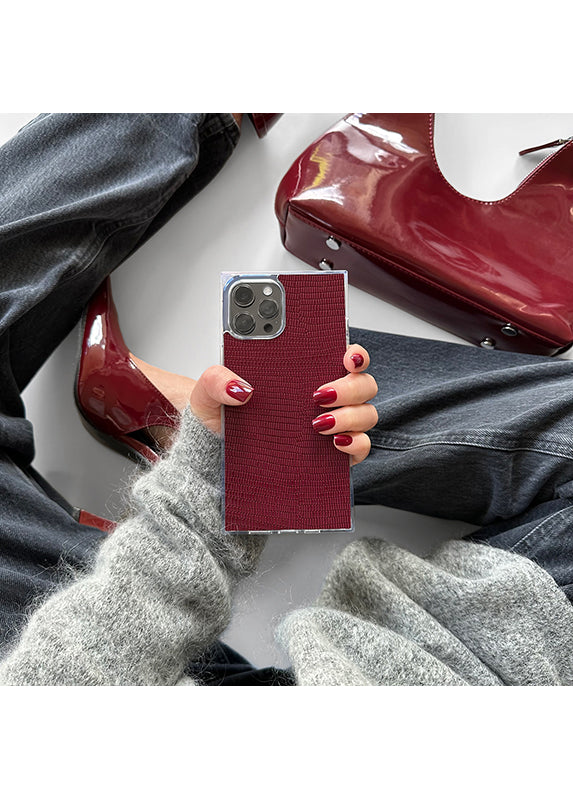 SQUARE® Burgundy Lizard Faux Leather iPhone Case