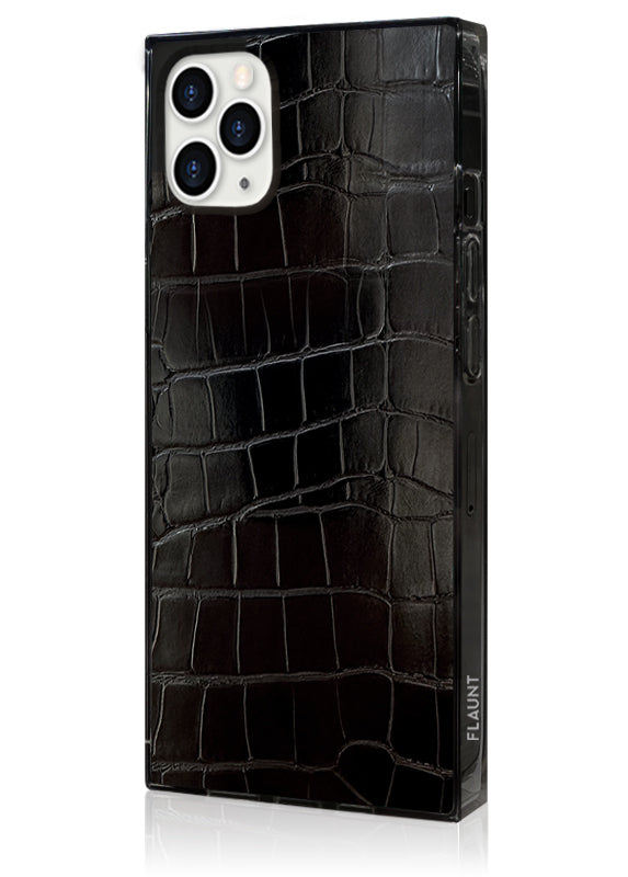 SQUARE® Black Crocodile Faux Leather iPhone Case