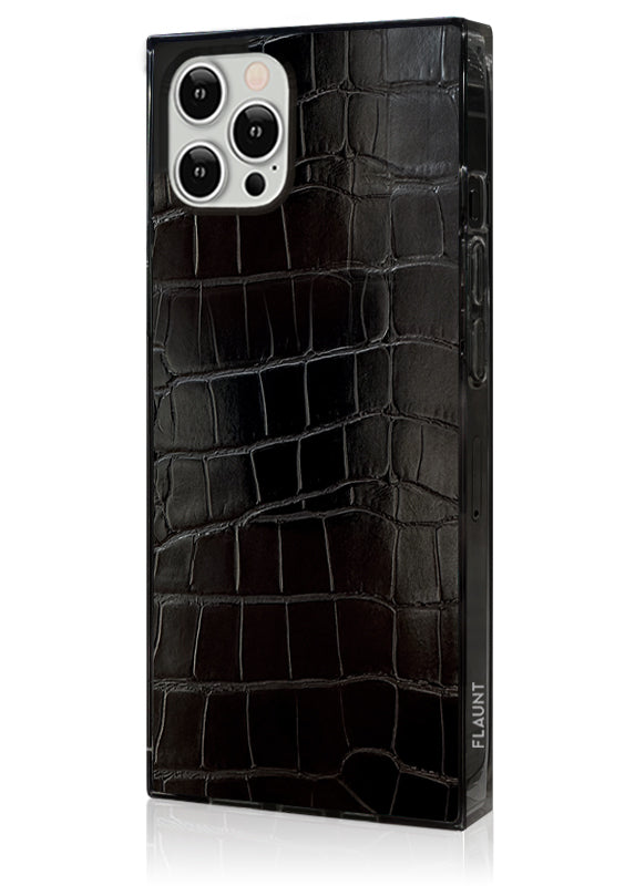 SQUARE® Black Crocodile Faux Leather iPhone Case