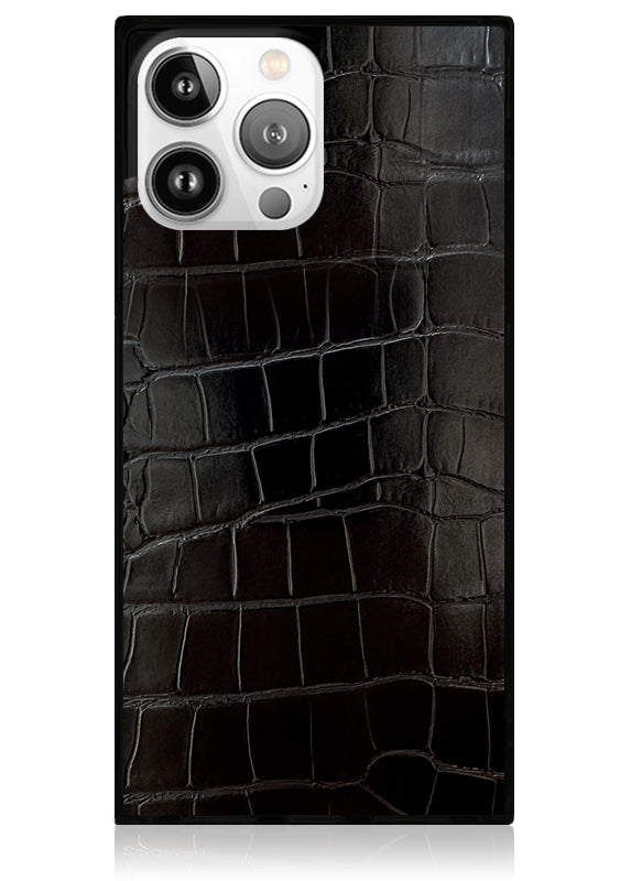 SQUARE® Black Crocodile Faux Leather iPhone Case