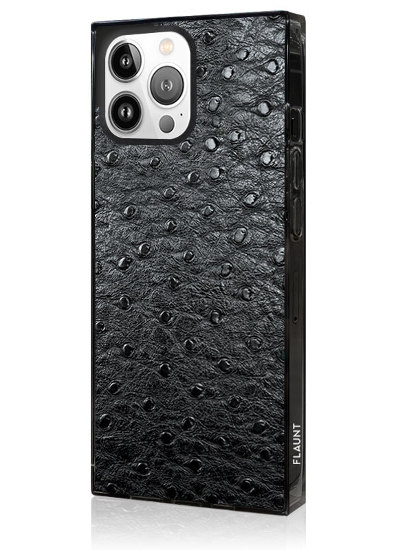 SQUARE® Black Ostrich Faux Leather iPhone Case