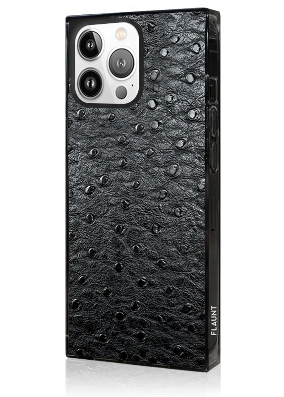 SQUARE® Black Ostrich Faux Leather iPhone Case