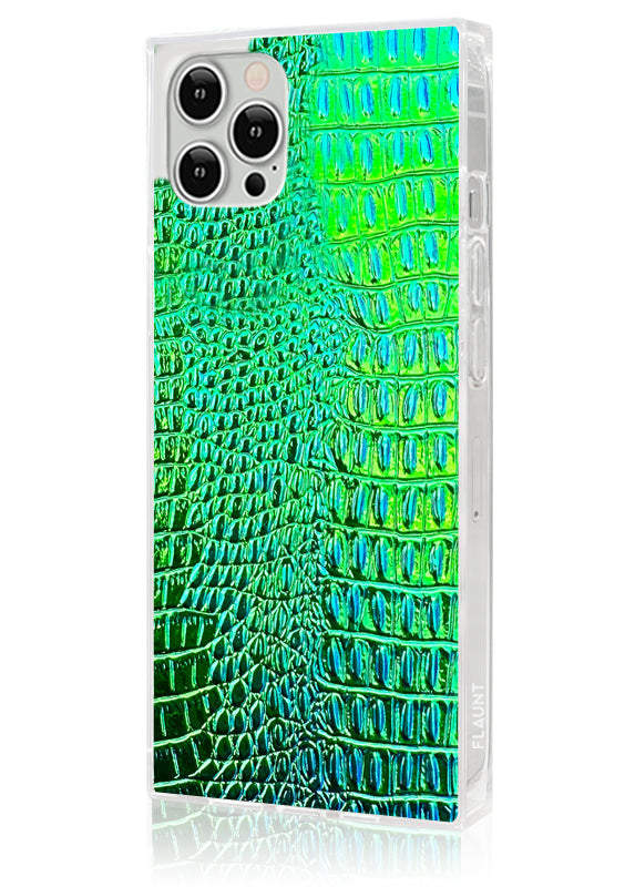 SQUARE® Green Iridescent Crocodile Faux Leather iPhone Case