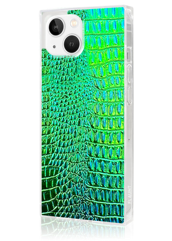 SQUARE® Green Iridescent Crocodile Faux Leather iPhone Case