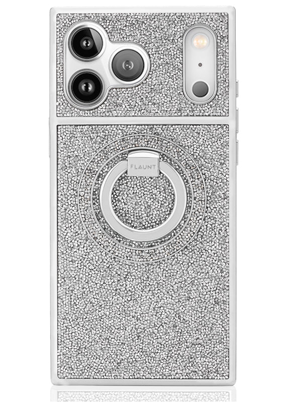 Silver Crystal Elegance Premium Metallic MagSafe Phone Ring Stand (Works with MagSafe Cases Only)