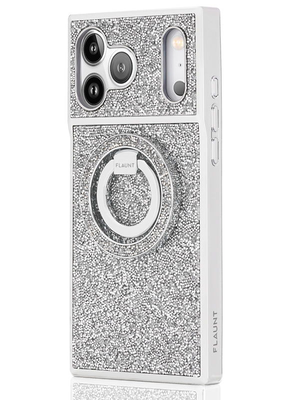 Silver Crystal Elegance Premium Metallic MagSafe Phone Ring Stand (Works with MagSafe Cases Only)