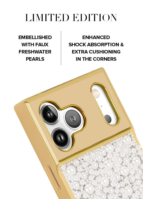 Elite Collection - SQUARE® Gold Metallic Embellished Faux Pearl iPhone Case (Not MagSafe Compatible)